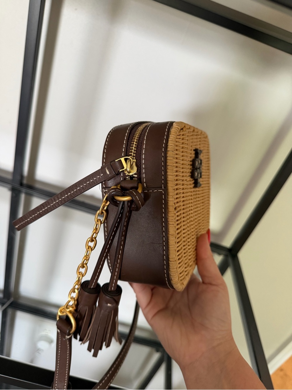 Tory Burch McGraw Woven Dark Brown Crossbody Bag - Picture 9 of 11
